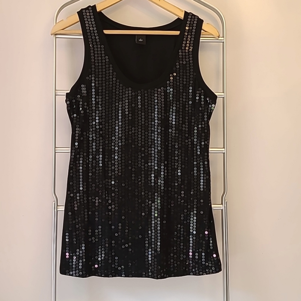 Ann Taylor Sequin Black Tank Top